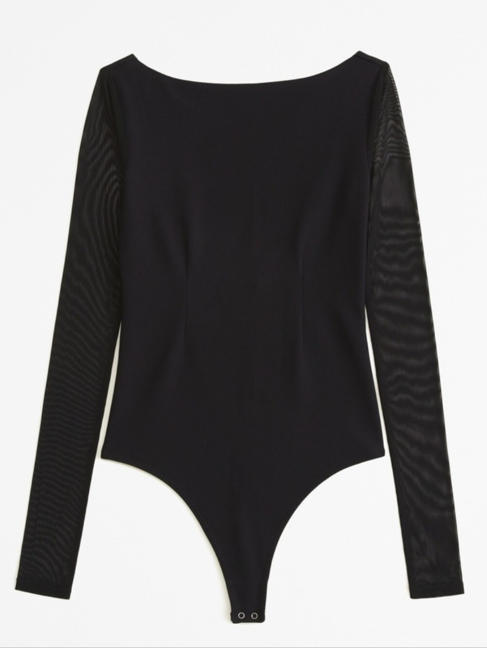 Abercrombie & Fitch Black Long-Sleeve Mesh Sleeve One-Piece Bodysuit, NWOT, L